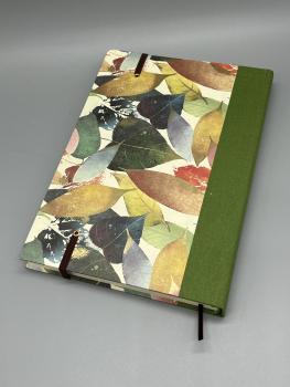 Preview: Buch Leinenrücken  Rückseite handgebunden Blätter bunt grün
