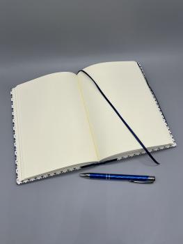 Preview: Notizbuch Tagebuch A5 Seiten blanko Lesebändchen Gummiband Stift