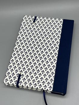 Preview: Tagebuch Buch Leinenrücken  Rückseite handgebunden blau Blütenmuster