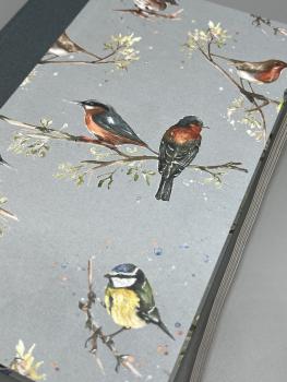 Preview: Buch A5 Leinenrücken grau Vögel