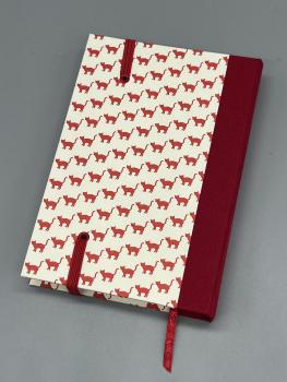 Preview: Tagebuch Buch Leinenrücken  Rückseite handgebunden rot Katzen