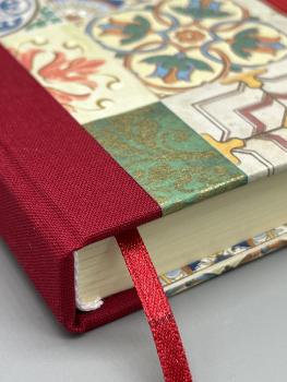 Preview: Notizbuch Bindung Lesebändchen Detail rot Golddruck