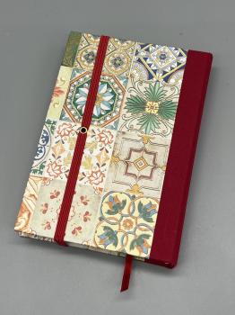 Preview: Buch Leinenrücken  Rückseite handgebunden bunt Kacheln
