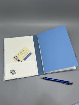 Preview: Heft Notizen A5 Buchdeckel Steckfach Innenseite blau