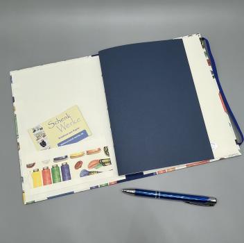 Preview: Notizen A5 Leinenrücken auswechselbar Heft blau Steckfach Wechselheft Notizheft Stift