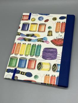 Notizen A5 Leinenrücken auswechselbar Heft Nähgarn Knöpfe Rückseite blau