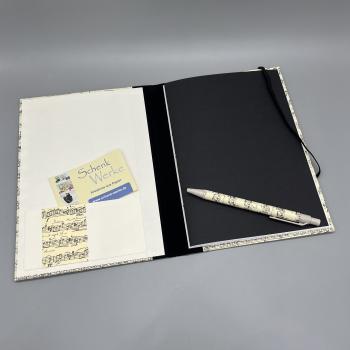 Preview: Notizen A5 Leinenrücken auswechselbar Heft Steckfach Stift Notizheft schwarz Noten