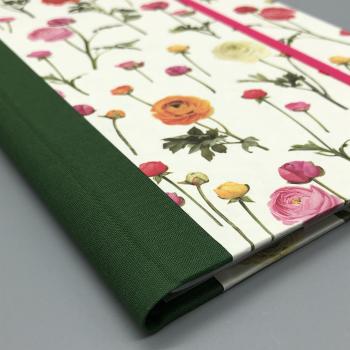 Heft Notizen A5 Buchdeckel Bindung Leinen grün Blumen