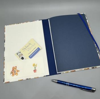 Preview: Notizen A5 Leinenrücken auswechselbar Heft blau Steckfach Notizheft