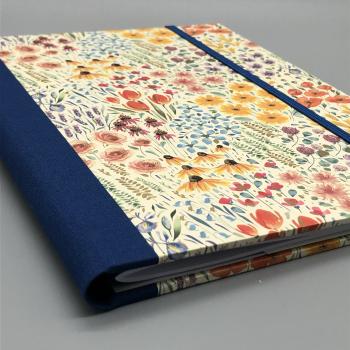 Heft Notizen A5 Buchdeckel nachfüllbar Blumen blau