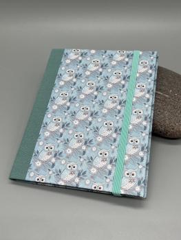 Notizen A6 Leinenrücken auswechselbar Heft mint eukalyptus Vögel Muster Vorderseite