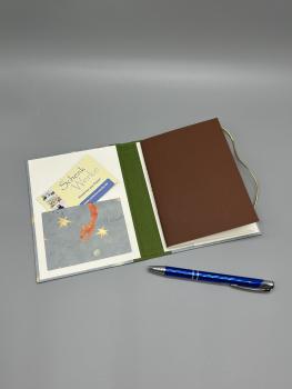 Notizen A6 Leinenrücken auswechselbar Heft Steckfach Stift Notizheft