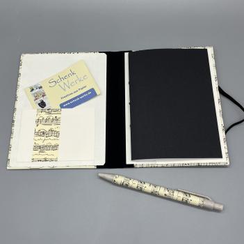 Preview: Notizen A6 Leinenrücken auswechselbar Heft Steckfach Stift Notizheft schwarz Noten