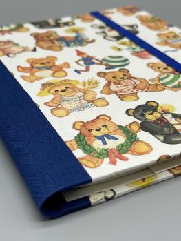 Preview: Notizen A6 auswechselbar Heft  Detail Leinenrücken blau Teddybären