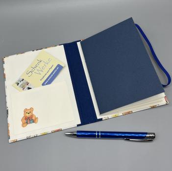 Preview: Notizen A6 Leinenrücken auswechselbar Heft blau Steckfach Notizheft