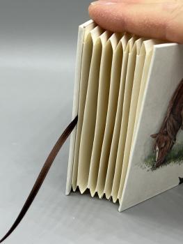 Buch Satinband handgebunden Notizen Steckfächer Seiten sammeln Pferde Detail Taschen