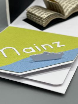 Preview: Explosionsbox Mainz – Detail Rhein-Motiv in der Mainzer Stadtsilhouette aus Papier