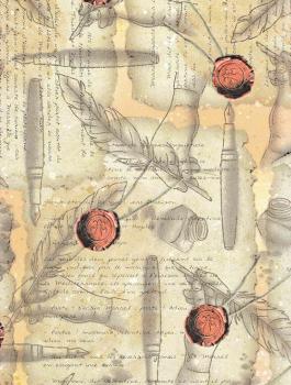 Geschenkpapier Schreibfedern Handschriften braun Einzelbogen Herstellerfoto