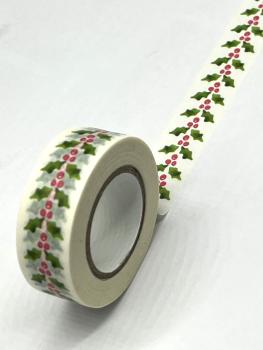 Klebeband Reispapier weiß weihnachtlich Blätter Beeren Abschnitt