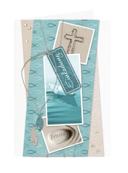 Bastelmaterial Karton aqua sand christlich Symbole Beispiel Grußkarte