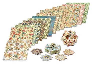 Bastelpapier Falten Weihnachten Geschenkpapier bunt florentinisch  quadratisch Muster Beispiele