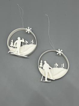 Dekoration Baumbehang rund weiß winterlich Skifahrer Varianten