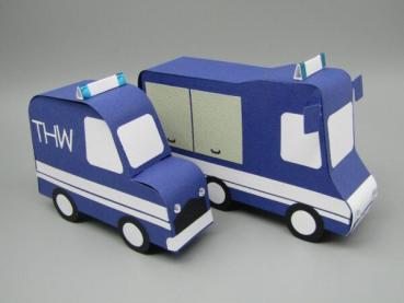 Geschenkschachtel Verpackung Gutschein Symbol Notfallfahrzeug THW blau Auto