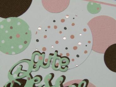 Genesungskarte Punkte Folienveredelung braun rosa weiß mint