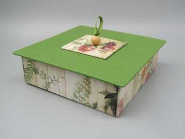 Box Geschenk Dose Deckel grün quadratisch vintage