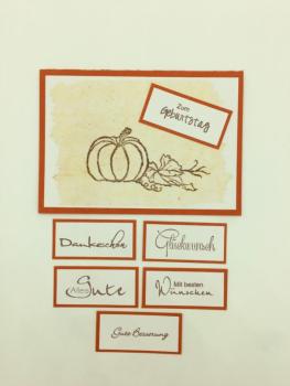 Karte Teepapier Stempel Kürbismotiv orange A6 Querformat Textvarianten