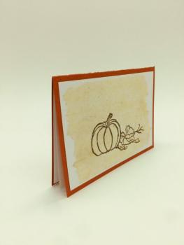 Karte Teepapier Stempel Kürbismotiv orange A6 Querformat stehend