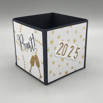 Neujahrskarte Silvester Würfel weiß gold Prost