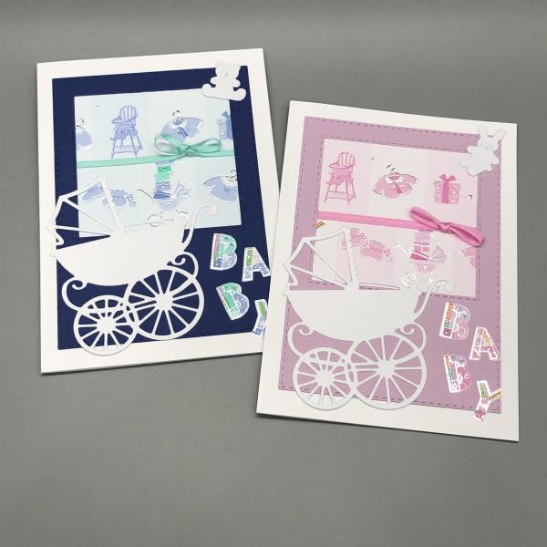 Grußkarte Baby Kinderwagen Farbvarianten