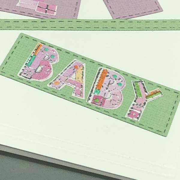 Grußkarte Baby Geburtstag Taufe rosa Buchstaben Detail