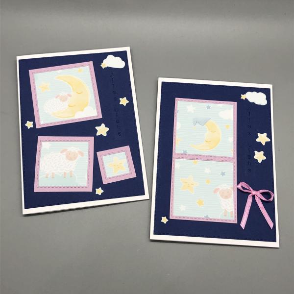 Grußkarte Baby Quadrate Geburtstag Taufe rosa blau Varianten Sterne
