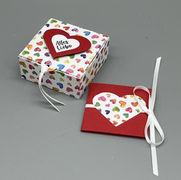 Geschenk Minibox Verpackung Schachtel bunt rot Leporello Herz
