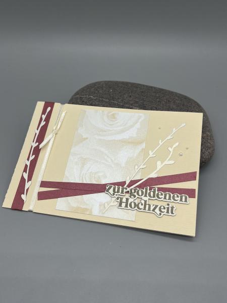 Hochzeitskarte A6 creme rot Querformat Rosen