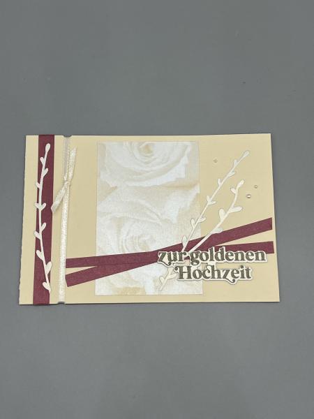 Hochzeitskarte A6 creme rot Querformat Rosen frontal
