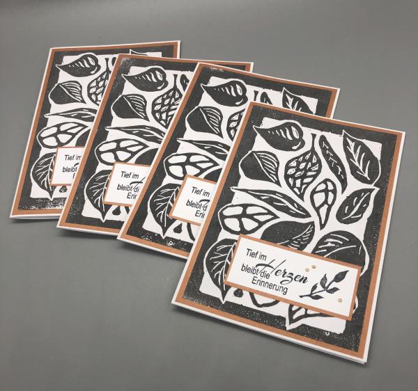 Grußkarte Kondolenz Erinnerung  Stempel Blätter Exemplare