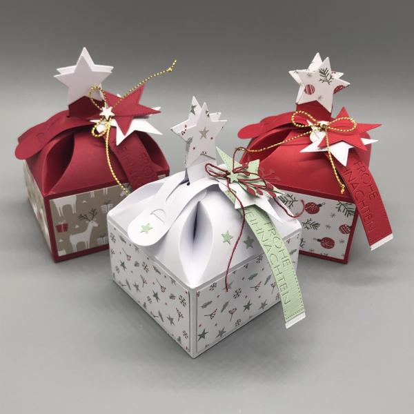 Box Weihnachten rot Kugeln Sterne weiß Varianten