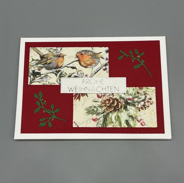 Karte Weihnachten A6 Querformat rot Rotkehlchen Front