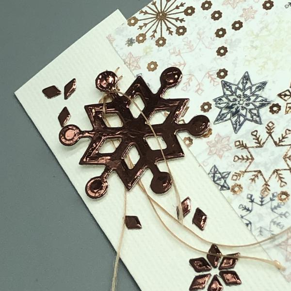 Geschenkkarte Weihnachten Quadratisch Set Schneekristalle metallic