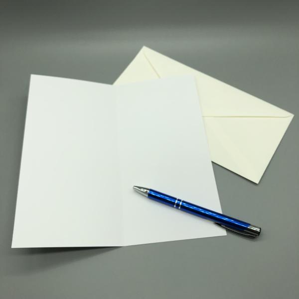 Weihnachtskarte Fotokarton weiß Innenseite Stift Kuvert