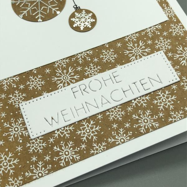 Weihnachtskarte Kraftkarton weiß Detail Textfeld Weihnachtsgruß