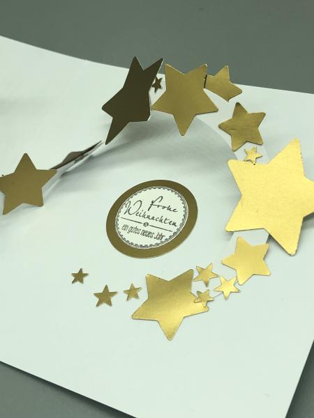 Weihnachtskarte popup Sterne weiß gold Stempel