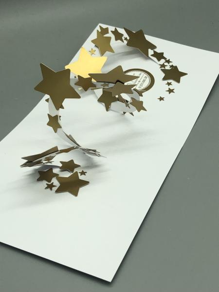 Weihnachtskarte popup Sterne weiß gold