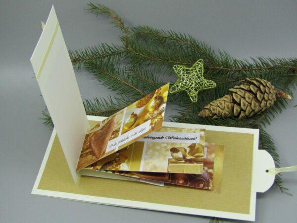 Grußkarte Weihnachten DINlang Weihnachtslied gold Kraftkarton Pop-up