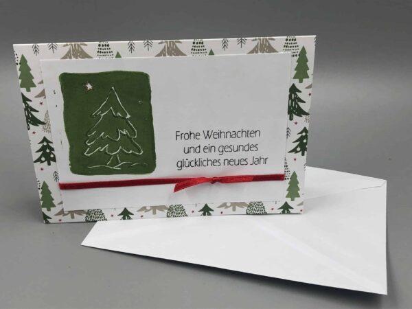 Karte Weihnachten A6 grün Tanne Druck Kuvert