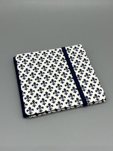 Buch Gummiband Fotos Faltbuch blau Blüten Vorderseite  Rückseite Fotos Faltbuch Buchstaben