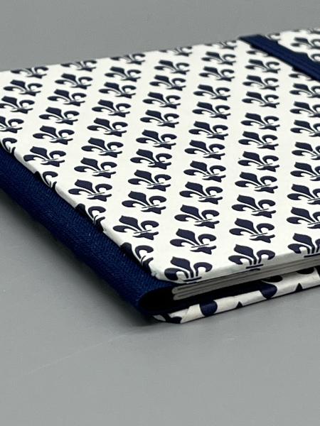 Buch Gummiband Fotos Faltbuch blau Blüten  Rücken Leinenbindung